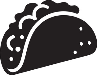 Silhouette taco with filling icon for food, Mexican cuisine, meal, snack, restaurant, and fast food.