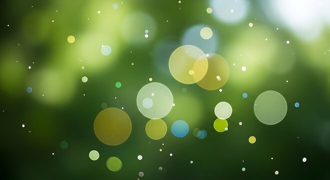 Blurred Green Bokeh Background with Colorful Circles.
