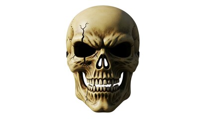 Fototapeta premium Scary Halloween skull mask with cracked cheekbone, perfect for spooky celebrations and costume parties