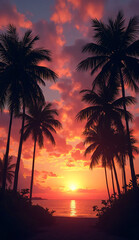Obraz premium Tropical Palm Tree Sunset