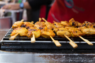 Ready-to-eat grilled pork skewers,Thai food, street food.