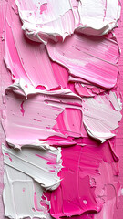 Pink and white oil paint, textures of wet layered strokes, rough surface details clearly defined