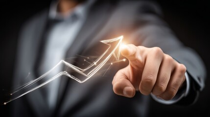 An up trending graph symbol illuminated by light signifies positive growth rapid advancement financial performance busin