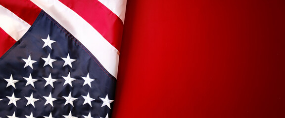 American National Flag with red background copy space