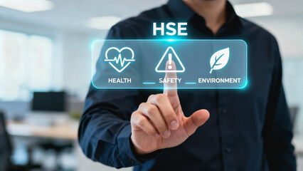 HSE concept shown by professional in office environment focusing on health safety environment