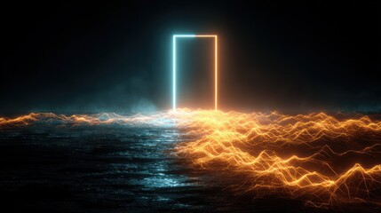 Neon portal through abstract landscape