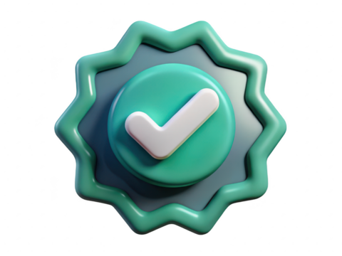 3d verified badge sign approved validation symbol checkmark authentication green star shape approval icon 3d illustration isolated on transparent background