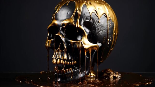 Skull dripping gold, image for Halloween