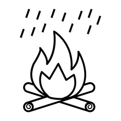 Autumn Line Icon Cozy Campfire Under the Rain - A Simple Vector Illustration