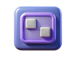 Abstract purple app icon with two white squares 3d illustration isolated on transparent background
