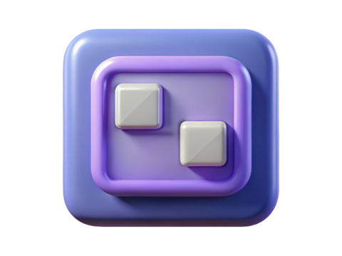 Abstract purple app icon with two white squares 3d illustration isolated on transparent background - Powered by Adobe