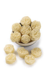 Dried White Fungus Bird's Nest Ingredient in Bowl on White Background