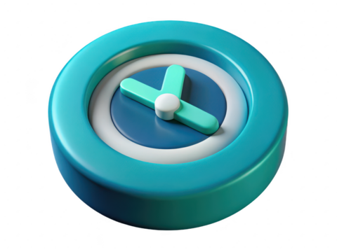 Blue and turquoise round clock timepiece minimalist 3d design 3d illustration isolated on transparent background