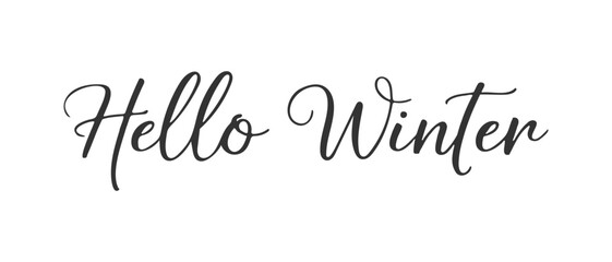 Hello Winter text, hand drawn inscription on white background. Element winter design.