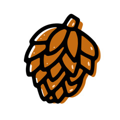 Pine cone doodle image. Hand-drawn pinecone sign. Eco symbol of nature, autumn, winter holidays. Brown botanical fall icon. A cozy decorative element. Forest line art. Vector seasonal illustration