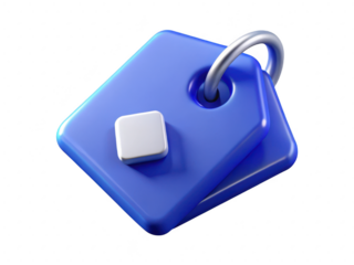 Blue price tags stacked shiny with silver ring merchandise label marketing promo 3d illustration isolated on transparent background