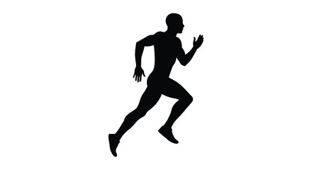 A dynamic running man in a stark black silhouette