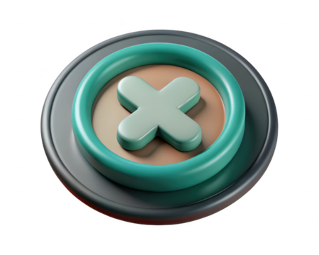 Cancel icon 3d render error button cross mark rounded turquoise palette 3d illustration isolated on transparent background
