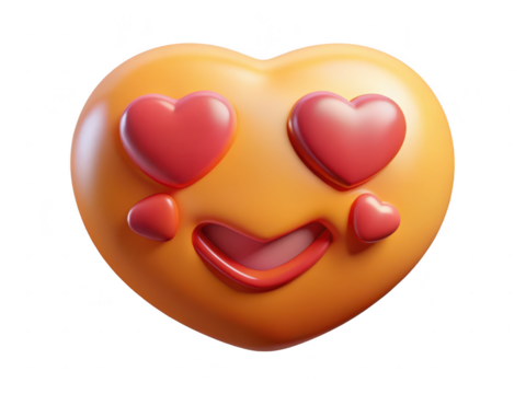 Cartoon heart emoji with heart eyes and smile expressing love and affection 3d illustration isolated on transparent background