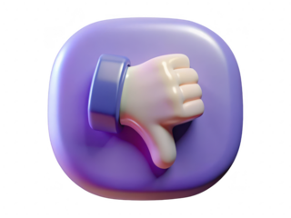 Cartoon thumbs down hand gesture unhappy bad feedback negative dislike social media icon 3d illustration isolated on transparent background