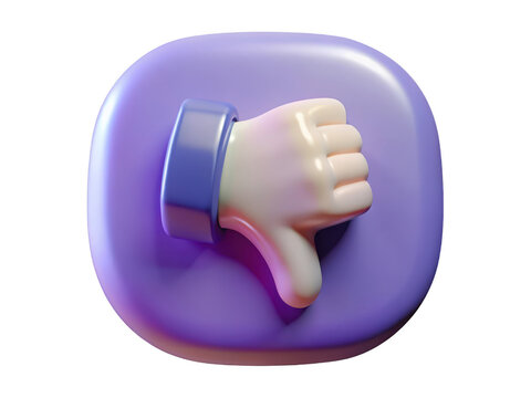 Cartoon thumbs down hand gesture unhappy bad feedback negative dislike social media icon 3d illustration isolated on transparent background