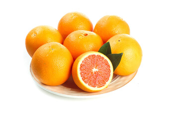 Fresh Gannan Blood Oranges with Red Flesh on White Background - Citrus Fruit Photography