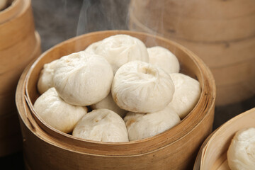 Traditional Xiaolongbao Soup Dumplings in Bamboo Steamers - Authentic Chinese Dim Sum Cuisine