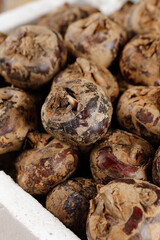Fresh Water Chestnuts with Natural Brown Skin in White Container - Healthy Organic Fruit