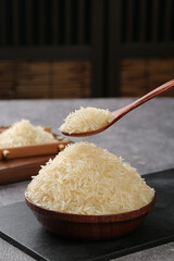 Long Grain Fragrant Rice in Wooden Bowl - Premium Quality Paddy Grain Food Ingredient