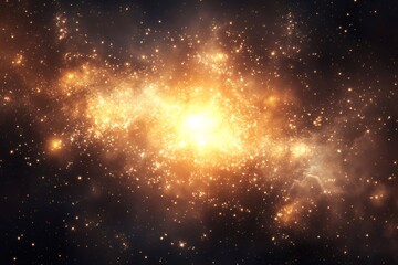 Fototapeta premium Golden nebula shimmering with countless stars, creating a breathtaking cosmic scene filled with vibrant colors and infinite beauty