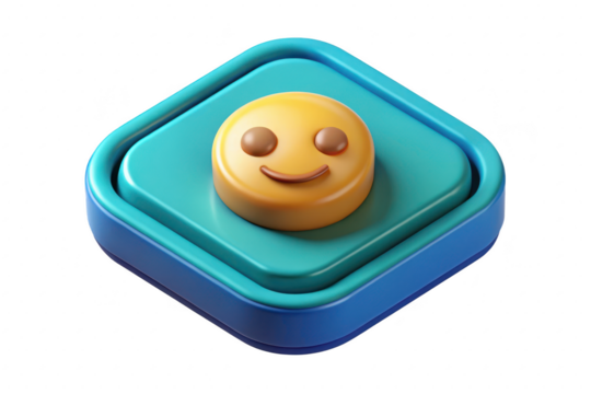 Cute smiling emoji icon on blue platform isolated background 3d illustration isolated on transparent background