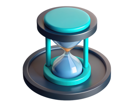 Elegant hourglass timepiece sand timer 3d render illustration countdown on background 3d illustration isolated on transparent background