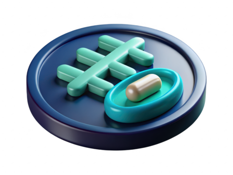 Futuristic medicine icon with pill symbol and geometric design elements 3d illustration isolated on transparent background