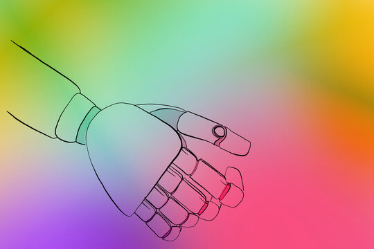 Robot hand illustration on colorful gradient abstract background