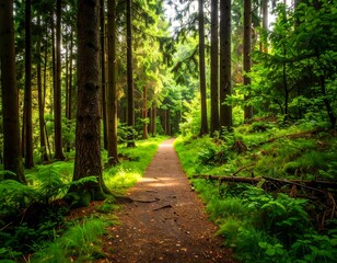 Obraz premium Sunny path through lush forest