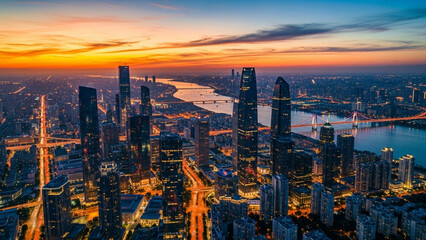 skyline with sunset