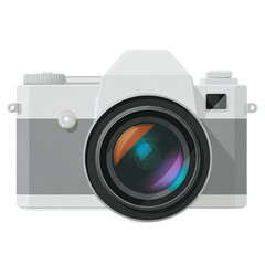 White and gray semi-flat vector camera icon with colorful lens reflections