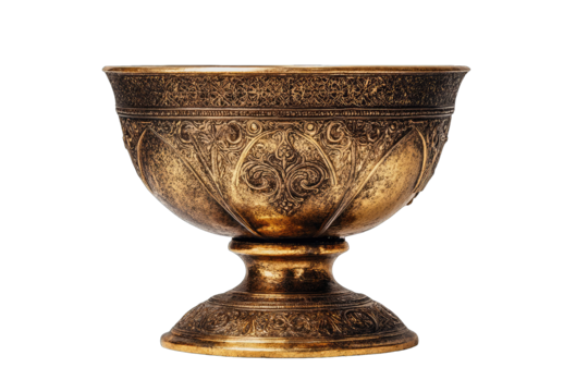 Ornate, gold-toned bowl on pedestal
