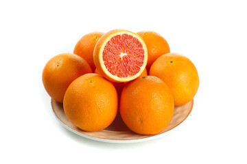 Fresh Red Blood Oranges on White Plate - Citrus Fruit Display