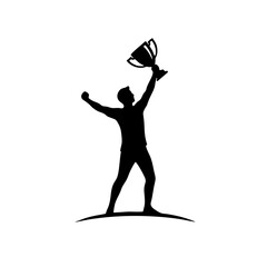 vector silhouette of a person lifting a trophy with a white background © Riky