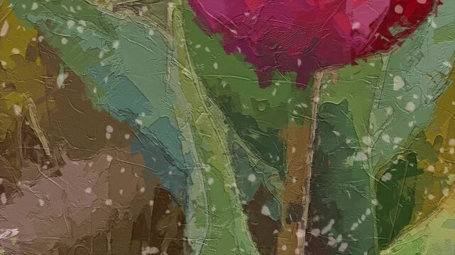 Various oil paintings, flowers, tulips, squirrels, landscapes, chrysanthemums, lakes, birds, forests, tigers