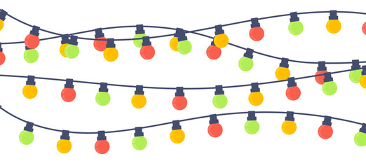 Colorful festive string lights garlands – vector illustration