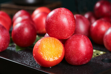Fresh Australian Cherry Plums with Golden Flesh - Ripe Stone Fruit Display