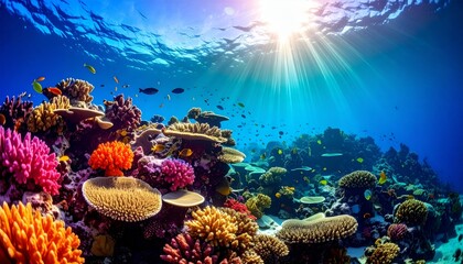 Obraz premium Vibrant tropical fish swim among the colorful coral reefs of the Red Sea