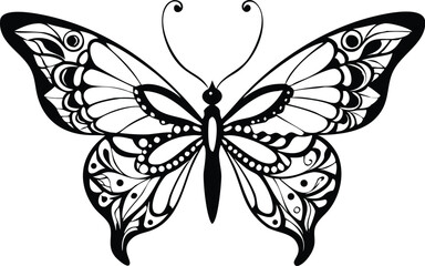 Intricate butterfly design for coloring pages, tattoos, or elegant nature-inspired graphics, perfect for creative projects and artistic expressions