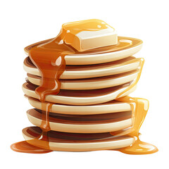 Delicious stack of pancakes with melting butter and dripping syrup.