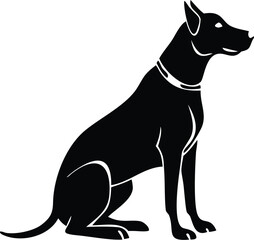 Striking silhouette of a sleek, alert dog sitting patiently, exuding loyalty and protection, perfect for security, pet care, or animal-themed designs