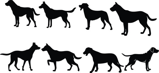 Versatile dogs silhouette collection, perfect for pet lovers, breeders, and animal themed designs, scalable due to its vector origin, great for logos