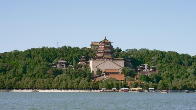 Tower of Fragrance of Buddha, Summer Palace, Beijing, China. Chinese characters say 'Buddha Fragrance Tower'