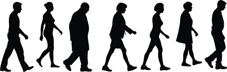 Diverse group of people walking together, representing community, teamwork, and unity in a modern, minimalist style, originally a scalable vector graphic